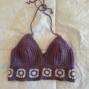 Handmade Purple/White Crochet Halter Crop Top